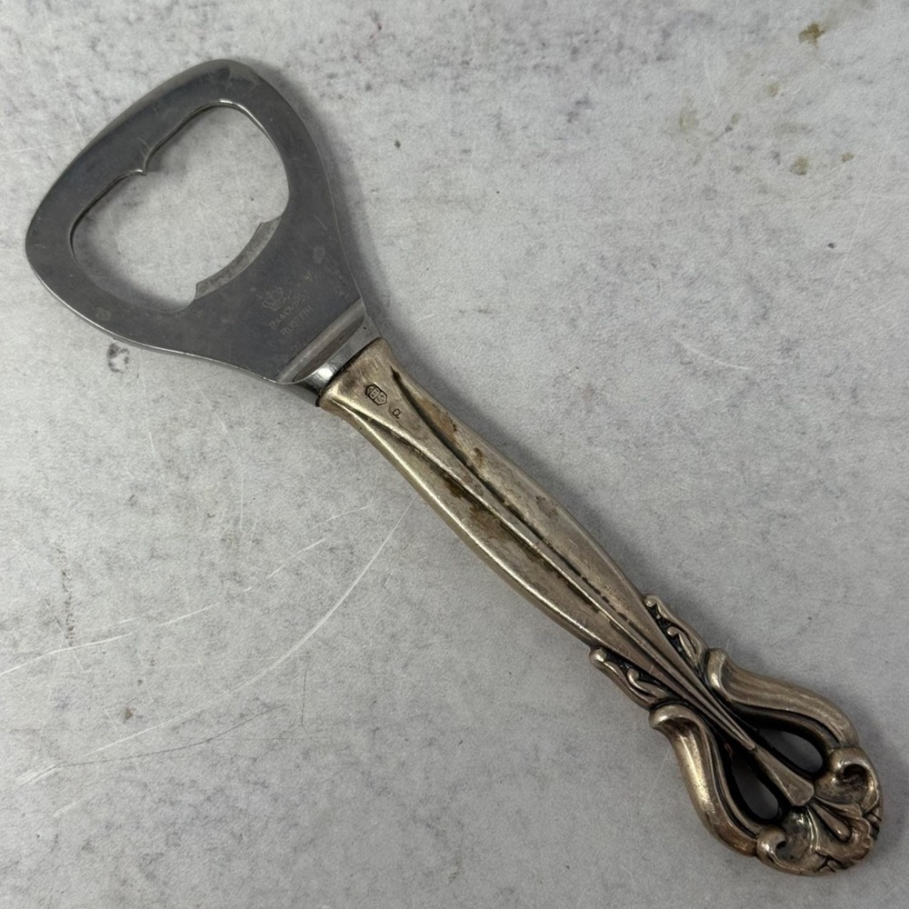 Vtg Bottle Opener RAADVAD RUSTFRI Silver Handle Nice Silverplate vintage barware